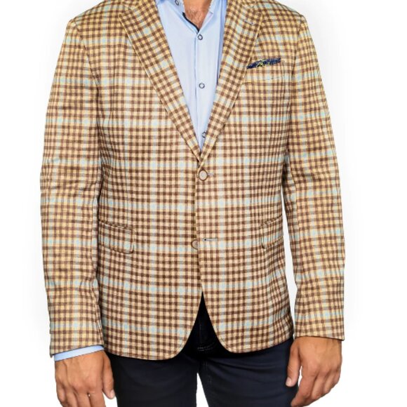 7 Downie St NWT Colton Tan Plaid Stretch Blazer - Picture 2 of 3